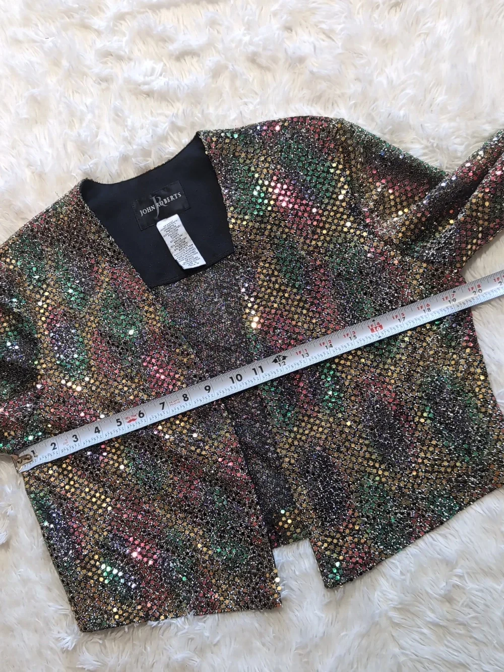 Vintage John Roberts Rainbow Gold Sequin Sparkly Metallic Party Cardigan Size 10 - Picture 9 of 10